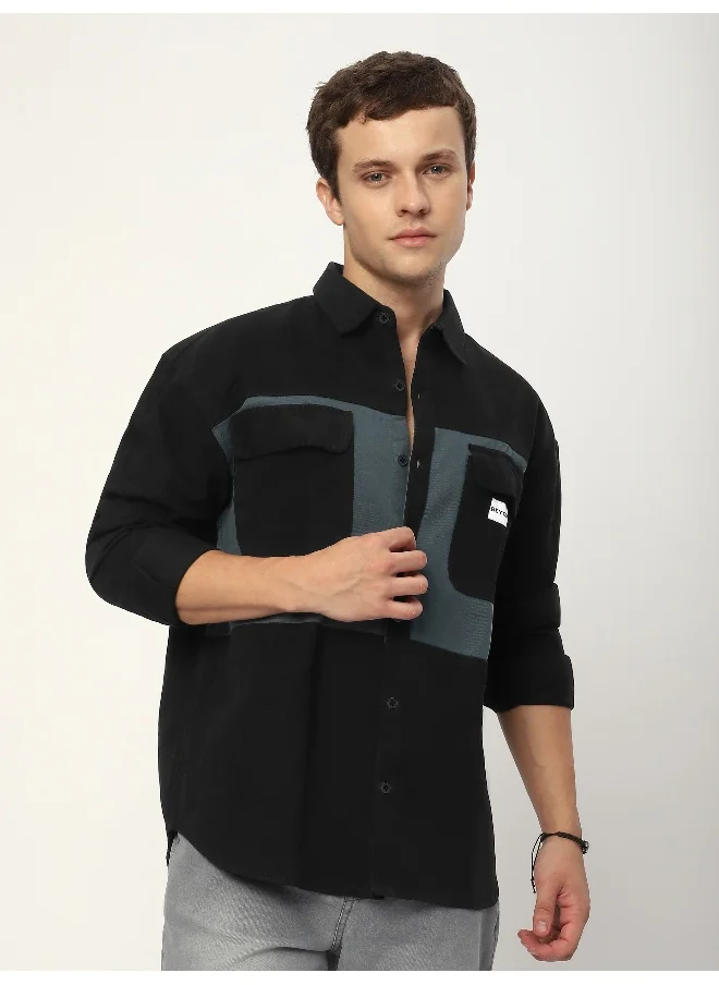 بيونغ Black Dual Patch Color Block Shirt