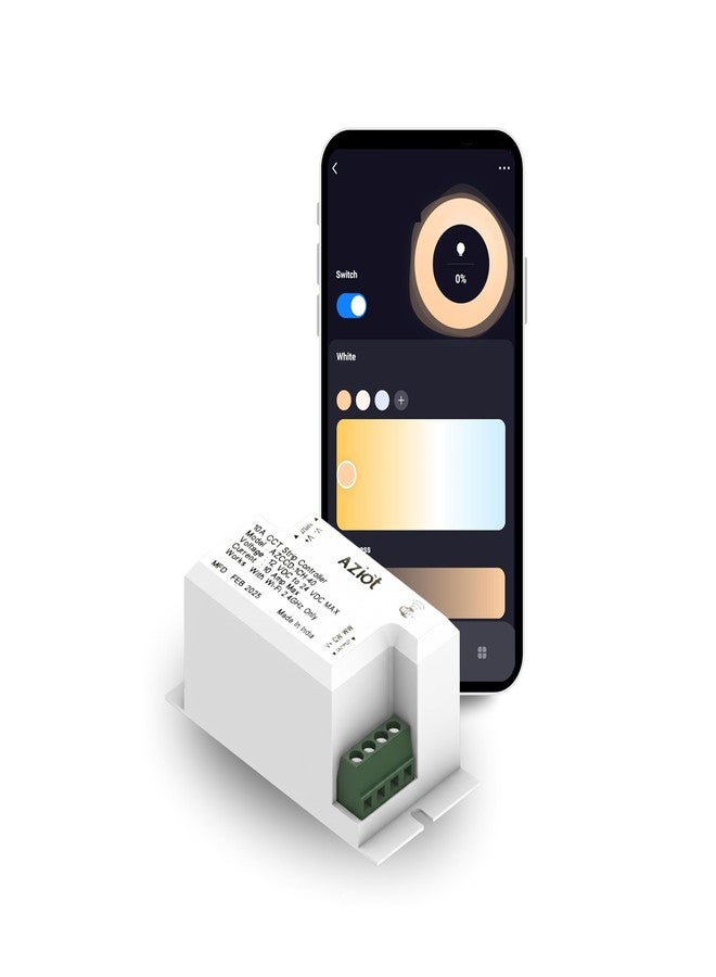 AZIOT 10A CCT Strip Light Controller, WiFi LED Controller, 12V-24VDC, Smart App & Voice Control, Adjustable Color Temperature & Brightness, No Hub Required. - Image 1