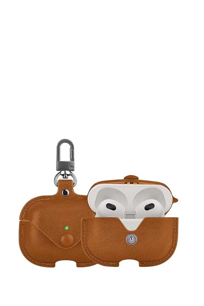 Leather Protective Case for Apple AirPods Pro 2, Soft Leather Wireless Charging Case with Clip by Yomna (Camel Brown)