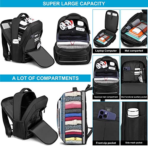 CAFELE Backpack, Laptop Backpack, Carry on Backpack, Durable TSA Friendly Business Travel 17.3 Inch Laptop Backpack with USB Port, College School Bag Gift for Men Women Teens Bookbag, Black - Image 2