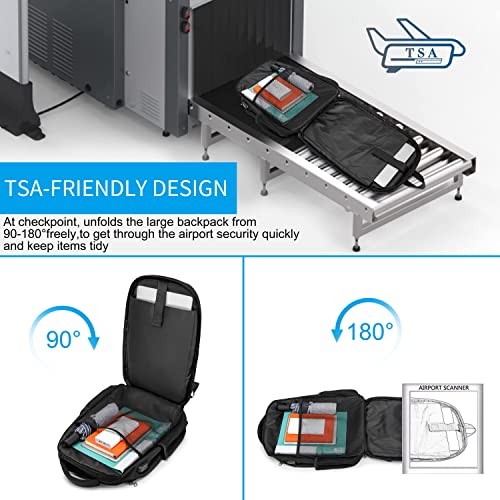 CAFELE Backpack, Laptop Backpack, Carry on Backpack, Durable TSA Friendly Business Travel 17.3 Inch Laptop Backpack with USB Port, College School Bag Gift for Men Women Teens Bookbag, Black - Image 3