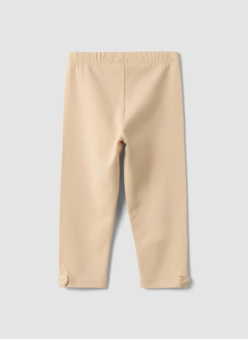 Ovs OVS Beige Stretch Organic Cotton Leggings With Bows For Baby Girl