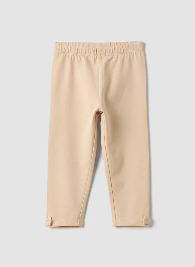 Ovs OVS Beige Stretch Organic Cotton Leggings With Bows For Baby Girl
