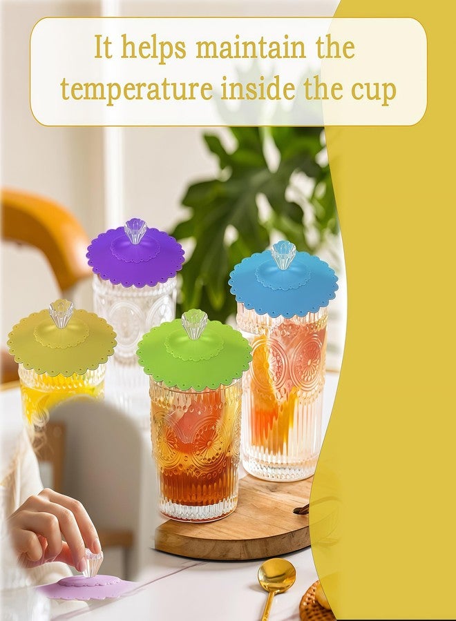 SYBL 6PCS Silicone Cup Lids 11cm (4.3 Inch) Airtight Leak Proof Reusable Covers Dishwasher Safe Diamond Design for Mason Jars - Image 4