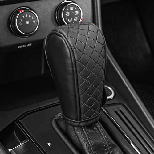 QKYS Leather Car Gear Shift Knob Cover, Upgraded Anti-Slip Design Stick Shift Knob Cover, Universal Durable Car Decorative Accessories Shifter Stick Protector Suitable for Cars,Trucks,SUVs (Black) - Image 1