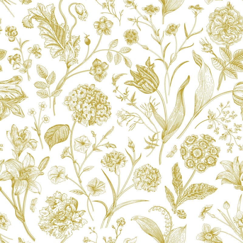 lenify Floral Peel and Stick Wallpaper White and Gold Contact Paper 16.9inch x 118.1inch Boho Wall Paper Peel and Stick Flower Self Adhesive Wallpaper Removable Gold Floral Furniture Decorative Vinyl - Image 1
