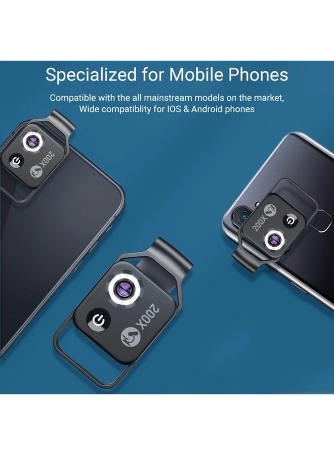 Black Apexel 200X Phone Microscope Lens With CPL Filter LED Light HD Smartphone Camera - Image 4