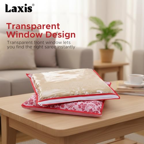 LAXIS® Non-Woven Printed Single Saree Cover, Saree Bag Pack of 10Pcs, Transparent Saree Covers With Zip, Saree Covers For Storage, Wardrobe Organiser, Size-36x42x2cm (Peach) - Image 4