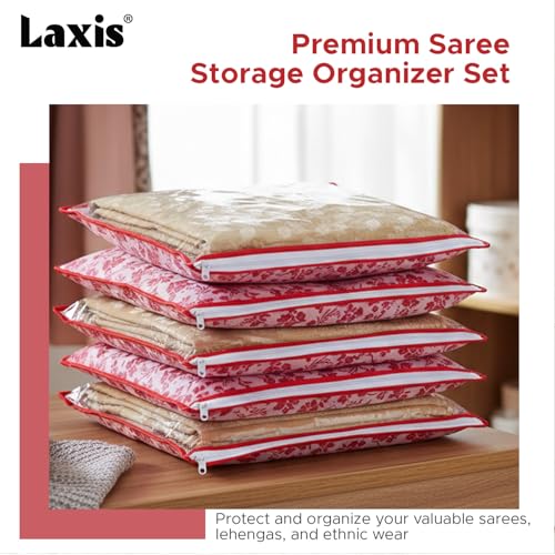 LAXIS® Non-Woven Printed Single Saree Cover, Saree Bag Pack of 10Pcs, Transparent Saree Covers With Zip, Saree Covers For Storage, Wardrobe Organiser, Size-36x42x2cm (Peach) - Image 3
