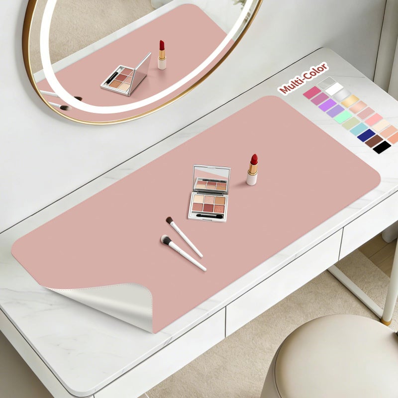 TOHONFOO Makeup Mat for Vanity to Protect Desk Top 19.7 x 11.8 in, Dual-Sided Makeup Mat, Easy to Clean Desk Pad - Waterproof and Oilproof Vanity Accessories (Pink and Silver) - Image 1