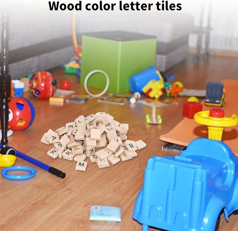 Eujgoov 100 Pcs Wooden Letter Tiles A to Z Capital Letters Wood Spelling Tiles for DIY Crafts Home Decor - Image 3