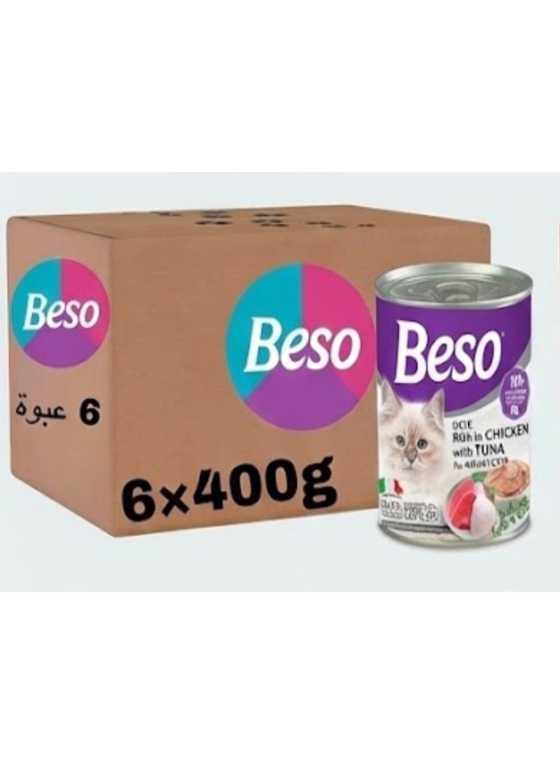 Beso Pate Rich in Chicken & Tuna , Premium Natural Wet Cat Food 6 x 400g, High Protein & Grain-Free Nutrition - Image 2
