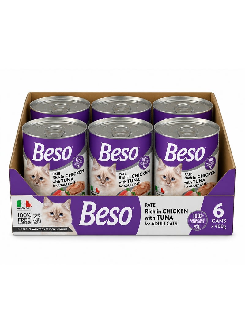 Beso Pate Rich in Chicken & Tuna , Premium Natural Wet Cat Food 6 x 400g, High Protein & Grain-Free Nutrition - Image 3