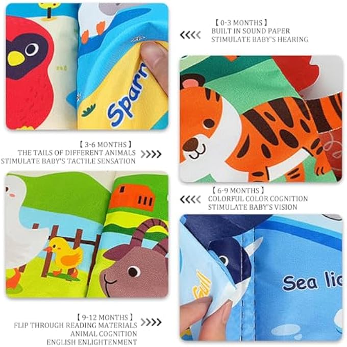 ENGAGING MARINE ANIMALS TOUCH AND FEEL CLOTH BOOKS, FOR BABIES, SOFT SENSORY TOYS FOR CAR SEATS AND STROLLERS, BABY GIFTS FOR 0 TO 12 MONTHS BOYS AND GIRLS, MULTICOLOR FUN - Image 5