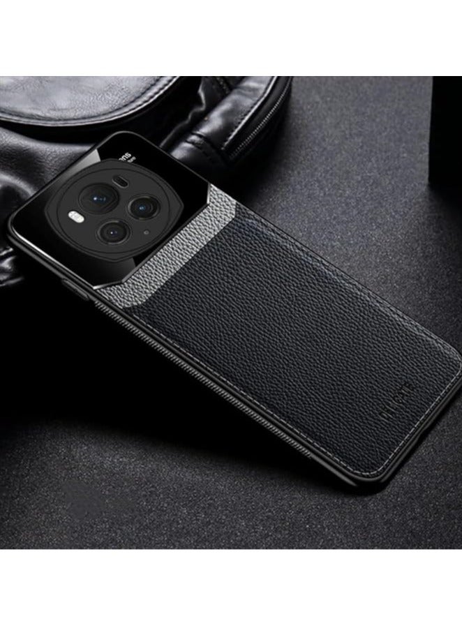 حقيبة جلدية متوافقة مع هونر ماجيك 6 برو، جلد صناعي ممتاز + حماية زجاجية للكاميرا، غطاء حماية نحيف مقاوم للخدش لهاتف هونر ماجيك 6 برو - Image 1