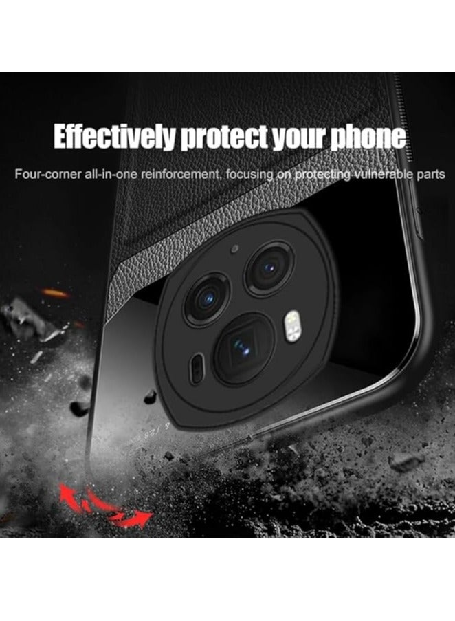 حقيبة جلدية متوافقة مع هونر ماجيك 6 برو، جلد صناعي ممتاز + حماية زجاجية للكاميرا، غطاء حماية نحيف مقاوم للخدش لهاتف هونر ماجيك 6 برو - Image 2