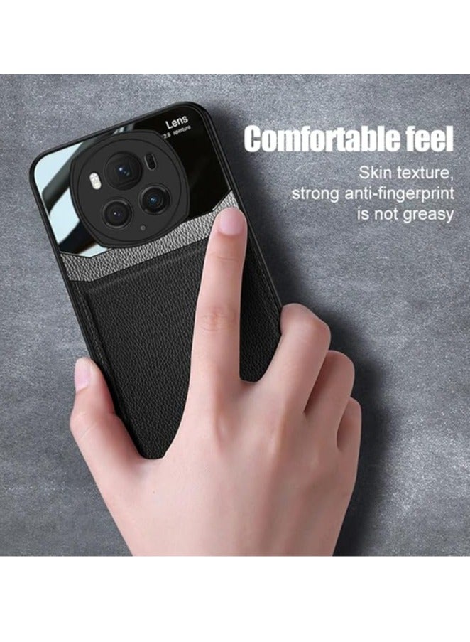 حقيبة جلدية متوافقة مع هونر ماجيك 6 برو، جلد صناعي ممتاز + حماية زجاجية للكاميرا، غطاء حماية نحيف مقاوم للخدش لهاتف هونر ماجيك 6 برو - Image 4