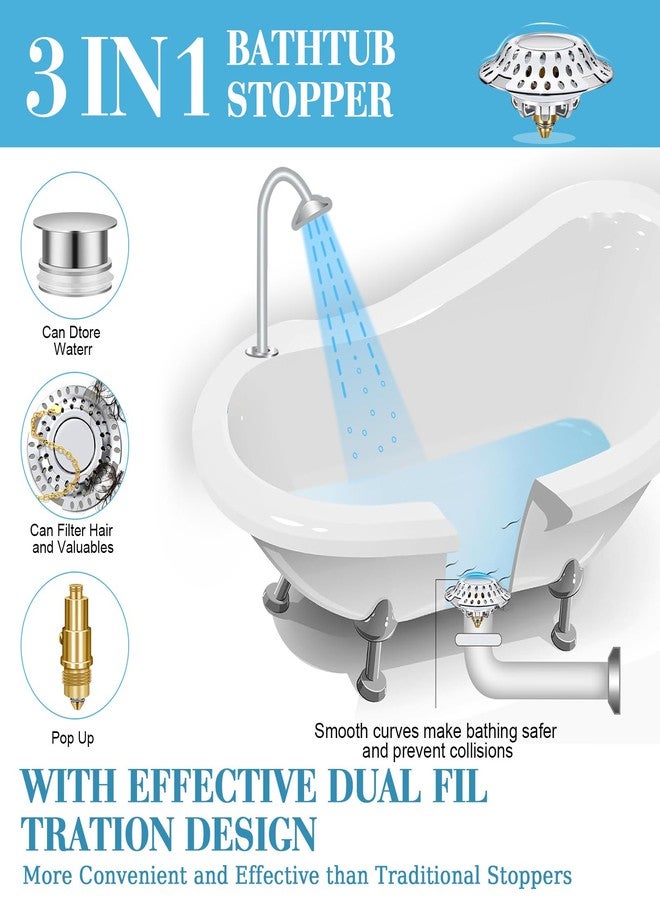 OneBom (2Pack)OneBom Tub Stopper Bathtub Drain Hair Catcher, 2 in-1 Pop Up Effective Bathtub Stopper with Dual Filtration Design, Anti-Clogging Bathtub Drain Plug Bath Tub Stoppers for 1.45-1.8" Drain Holes - Image 3