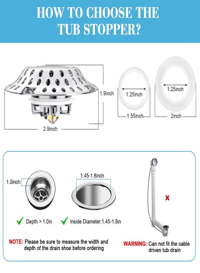 OneBom (2Pack)OneBom Tub Stopper Bathtub Drain Hair Catcher, 2 in-1 Pop Up Effective Bathtub Stopper with Dual Filtration Design, Anti-Clogging Bathtub Drain Plug Bath Tub Stoppers for 1.45-1.8" Drain Holes - Image 2
