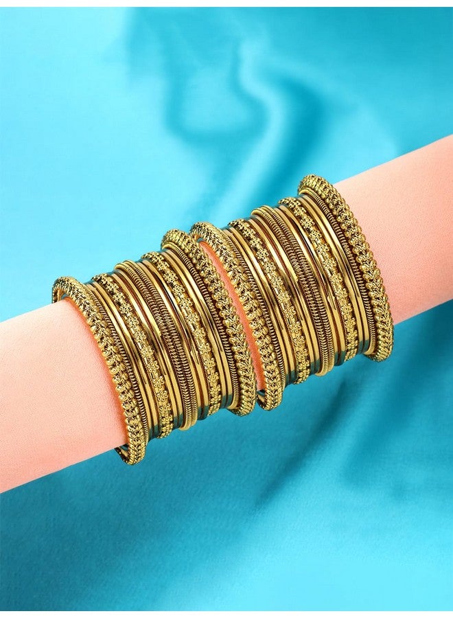 Peora Traditional Antique Look Oxidised Golden Bangle Set for Women Girls (Set of 2) - Image 2