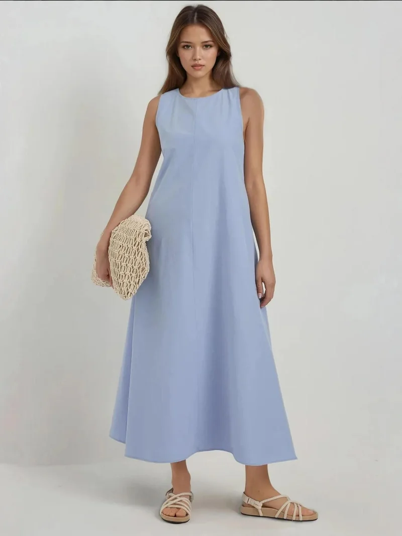 HICCUP Mixray Collection Crew Neck Sleeveless A-Form Maxi Dress