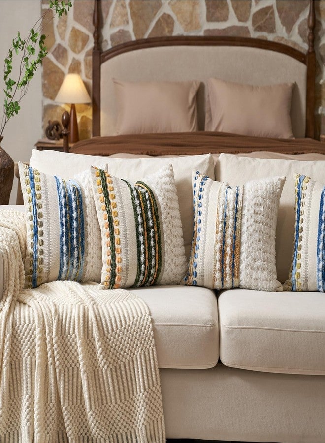 Aeckself Boho Chenille Tufted Throw Pillow Covers 18x18 Inch Set of 2, Farmhouse Decorative Striped Square Pillow Covers Accent Neutral Pillowcase for Living Room Couch Bed, Caramel Brown - Image 5