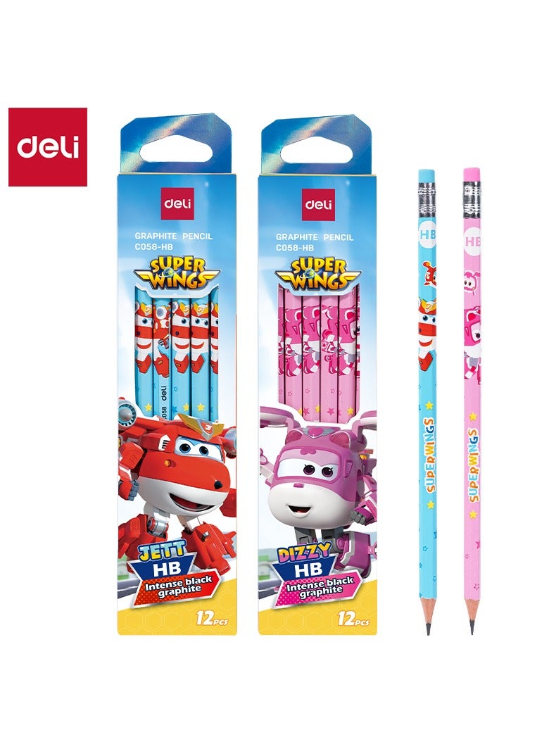 Deli EC058-HB Graphite Pencil HB – Assorted, Super Wings Characters, Easy to Sharpen, Non-Toxic - Image 1
