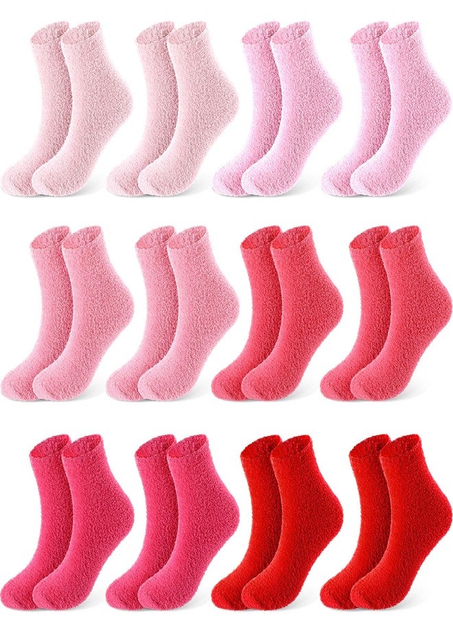 Foaincore 12 Pairs Winter Fuzzy Socks Women Warm Fluffy Socks for Home Gifts Slipper Sleep(Mixed Red) - Image 1