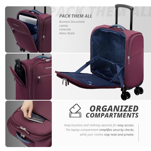 Verage 14 inch Underseat Carry On Luggage with Wheels, Grape red Softside Small Suitcase Spinner Wheeled Rolling Travel Laptop Bag for Airlines Airplanes Short Trip Men Women - Image 4