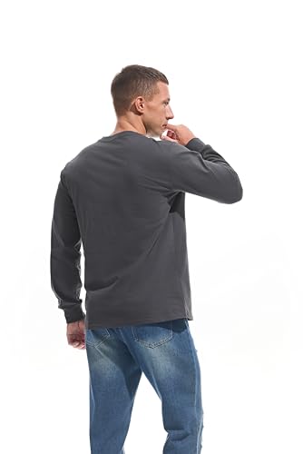 VEIISAR Mens Heavy Weight Crew Neck Long Sleeve T Shirt Mens 100 Cotton Thick Pre Shrunk Shirts Dark Grey L - Image 3