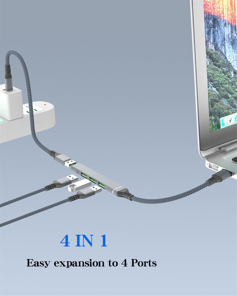 مركز USB: 4 منافذ USB 3.0، بناء متين من سبائك الألومنيوم والنايلون، أداء مقاوم للخدوش - تصميم صغير وخفيف الوزن، نقل بيانات سريع يبلغ 5 جيجابت في الثانية، محطة ربط متصلة واستخدامية لحواسيب المحمولة أثناء التنقل - Image 3