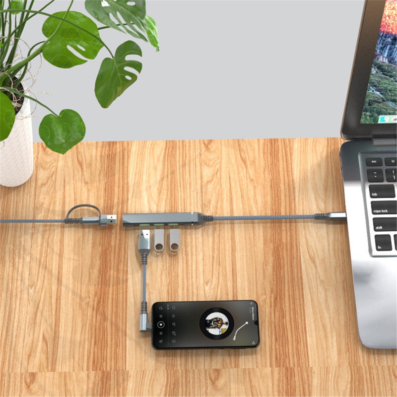 مركز USB: 4 منافذ USB 3.0، بناء متين من سبائك الألومنيوم والنايلون، أداء مقاوم للخدوش - تصميم صغير وخفيف الوزن، نقل بيانات سريع يبلغ 5 جيجابت في الثانية، محطة ربط متصلة واستخدامية لحواسيب المحمولة أثناء التنقل - Image 5