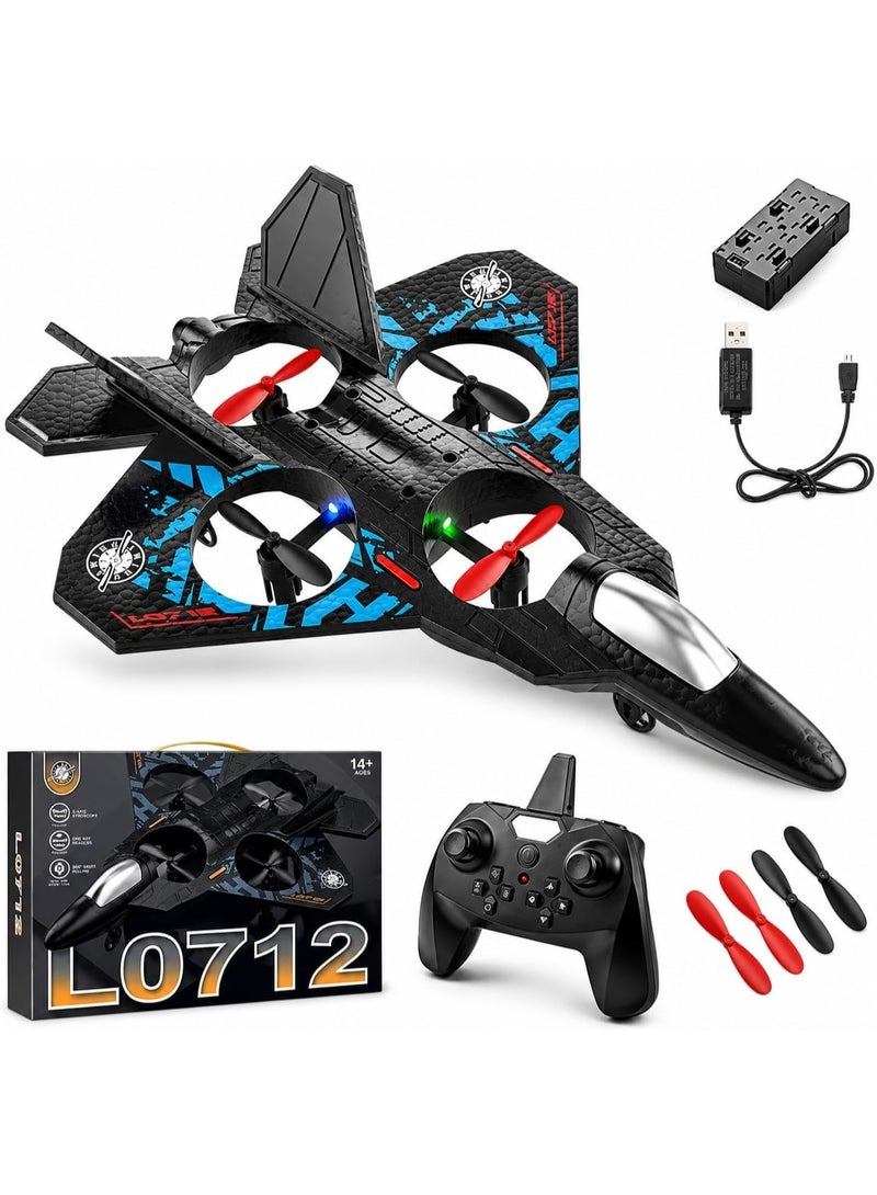 L0712 RC Fighter Plane Toy, 2.4GHz Remote Controlled Aeroplane with Coloured Lights, Stable Flight Design, USB Charging - Image 1