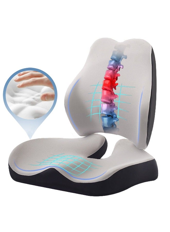 WALALLA 2 Pack Portable Ergonomic Memory Foam Seat Cushion and Lumbar Support Pillow Set,  Bed Chair Pillow, Back Support, Memory Foam Reading Pillow for Car Office Computer Chair Wheelchair - Image 1