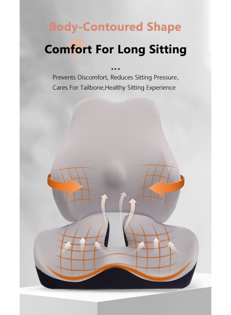 WALALLA 2 Pack Portable Ergonomic Memory Foam Seat Cushion and Lumbar Support Pillow Set,  Bed Chair Pillow, Back Support, Memory Foam Reading Pillow for Car Office Computer Chair Wheelchair - Image 2