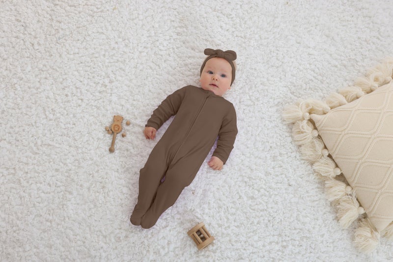 GUISBY Footed Long Sleeve Baby Pajamas with Zipper Cotton Infant Sleepers Army Green+Coffee 3-6 Months - Image 3