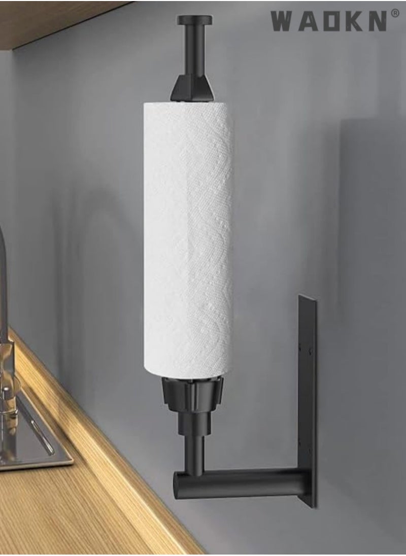 WAOKN - Paper Towel Holder,Self Adhesive Paper Towel Holder Under Cabinet Mount, Wall Mounted Paper Towel Roll Holder with Damping Effect for Kitchen, Bathroom, Wall - SUS304 Stainless Steel (Black) - Image 1