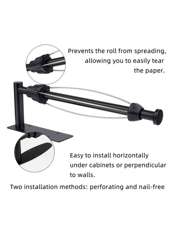 WAOKN - Paper Towel Holder,Self Adhesive Paper Towel Holder Under Cabinet Mount, Wall Mounted Paper Towel Roll Holder with Damping Effect for Kitchen, Bathroom, Wall - SUS304 Stainless Steel (Black) - Image 1