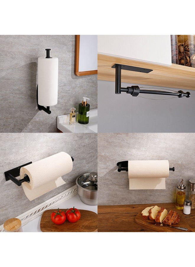 WAOKN - Paper Towel Holder,Self Adhesive Paper Towel Holder Under Cabinet Mount, Wall Mounted Paper Towel Roll Holder with Damping Effect for Kitchen, Bathroom, Wall - SUS304 Stainless Steel (Black) - Image 1
