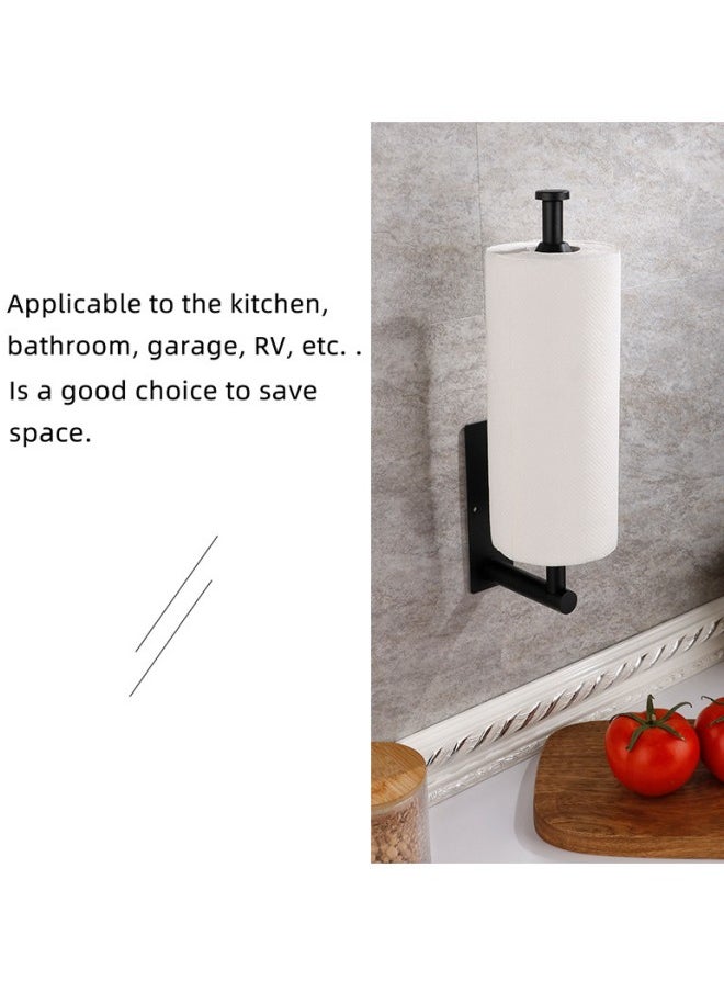 WAOKN - Paper Towel Holder,Self Adhesive Paper Towel Holder Under Cabinet Mount, Wall Mounted Paper Towel Roll Holder with Damping Effect for Kitchen, Bathroom, Wall - SUS304 Stainless Steel (Black) - Image 1