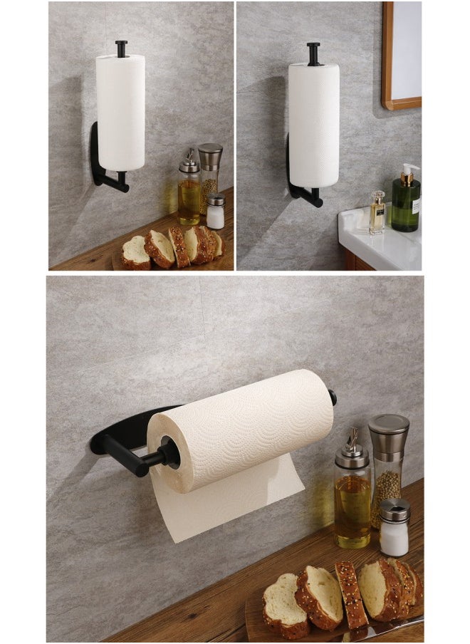 WAOKN - Paper Towel Holder,Self Adhesive Paper Towel Holder Under Cabinet Mount, Wall Mounted Paper Towel Roll Holder with Damping Effect for Kitchen, Bathroom, Wall - SUS304 Stainless Steel (Black) - Image 1