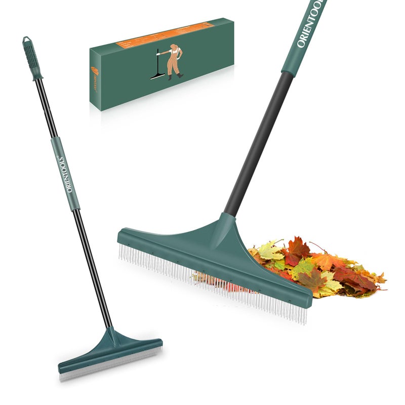 ORIENTOOLS Artificial Turf Rake, Curved Grass Rake with 4-Section Adjustable Steel Handle from 30" to 53", Hand Telescopic Brush, for Artificial Turf, Patios, Carpets, Pet Hairs and Garden Lawn Clean - Image 1