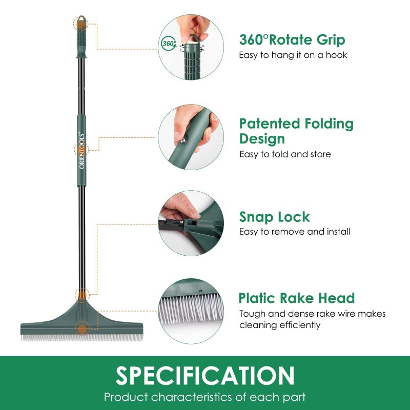 ORIENTOOLS Artificial Turf Rake, Curved Grass Rake with 4-Section Adjustable Steel Handle from 30" to 53", Hand Telescopic Brush, for Artificial Turf, Patios, Carpets, Pet Hairs and Garden Lawn Clean - Image 2