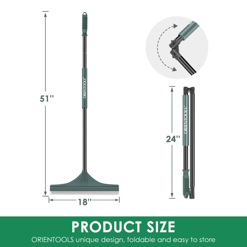 ORIENTOOLS Artificial Turf Rake, Curved Grass Rake with 4-Section Adjustable Steel Handle from 30" to 53", Hand Telescopic Brush, for Artificial Turf, Patios, Carpets, Pet Hairs and Garden Lawn Clean - Image 3