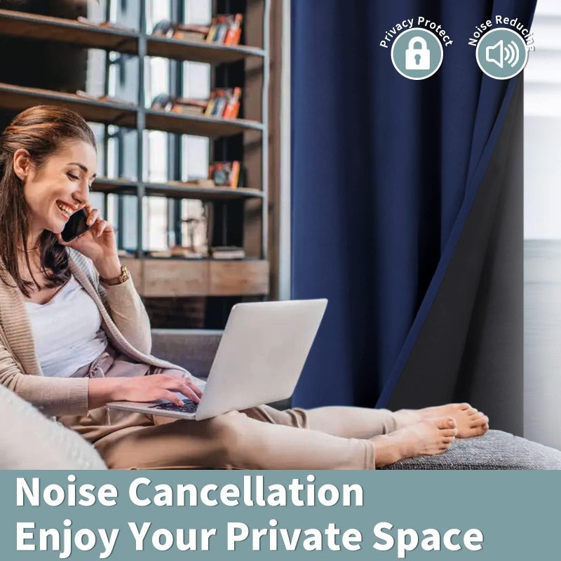 BGment بئسة قصيرة 100 ٪ الستائر لتيكات غرفة النوم الحرارية المعزولة كفاءة الطاقة الكفاءة ضوضاء تقليل الستائر جروميت 54 بوصة مع بطانة لنافذة صغيرة 2 لوحات كل 42 بوصة الأزرق الأزرق - Image 5