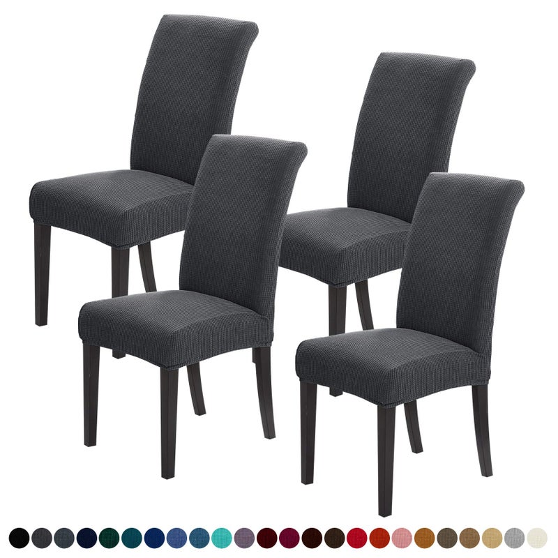 Joccun Chair Covers for Dining Room Set of 4 Dining Chair Slipcover Stretch Dining Room Chair Covers Seat ProtectorWashable Parsons Chair Cover for HomeBanquetDark Gray4 Pack
