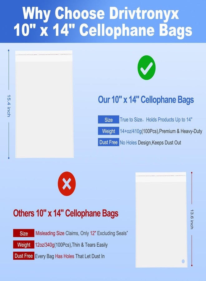 Drivtronyx 100 Pcs (10x14 Inch) Self Sealing Cellophane Bags, Clear Resealable Poly Bags for Clothes, Premium Shirt Packaging Bag with Clothing Size Stickers for Small Business - Image 4