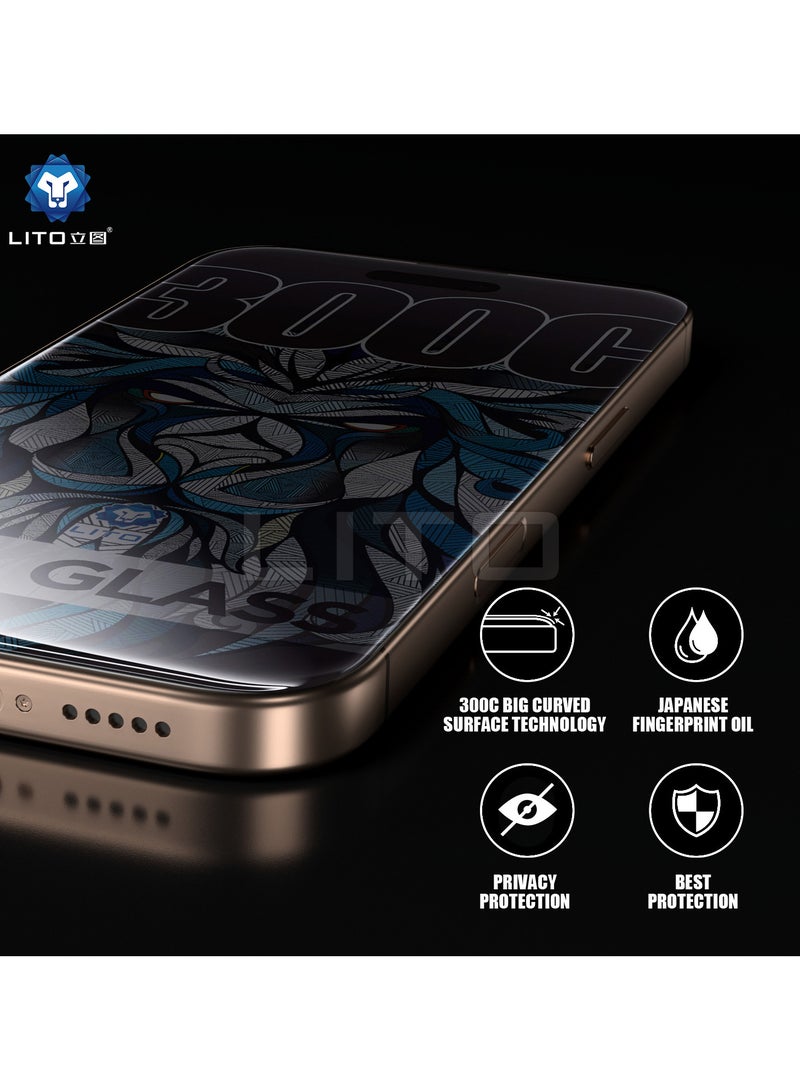 ليتو واقي شاشة Lito 300C من الزجاج المقوى للخصوصية مضاد لبصمات الأصابع، حماية كاملة للشاشة لجهاز ايفون 16 برو ماكس - Image 4