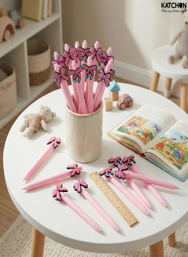 KatchOn, Pink Bow Pens - Pack of 24 | Coquette Aesthetic Retractable Ink Writing Ballpoint Pens | Bulk Birthday Bow Party Favors for Baby Shower Bridal Shower Party Supplies Office Pens for Women - Image 2