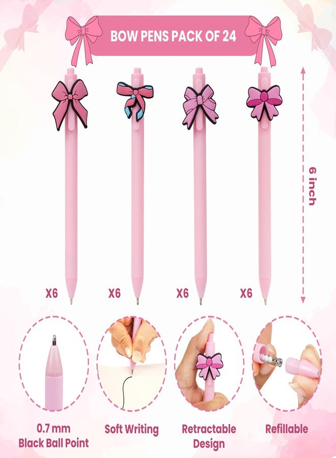 KatchOn, Pink Bow Pens - Pack of 24 | Coquette Aesthetic Retractable Ink Writing Ballpoint Pens | Bulk Birthday Bow Party Favors for Baby Shower Bridal Shower Party Supplies Office Pens for Women - Image 3